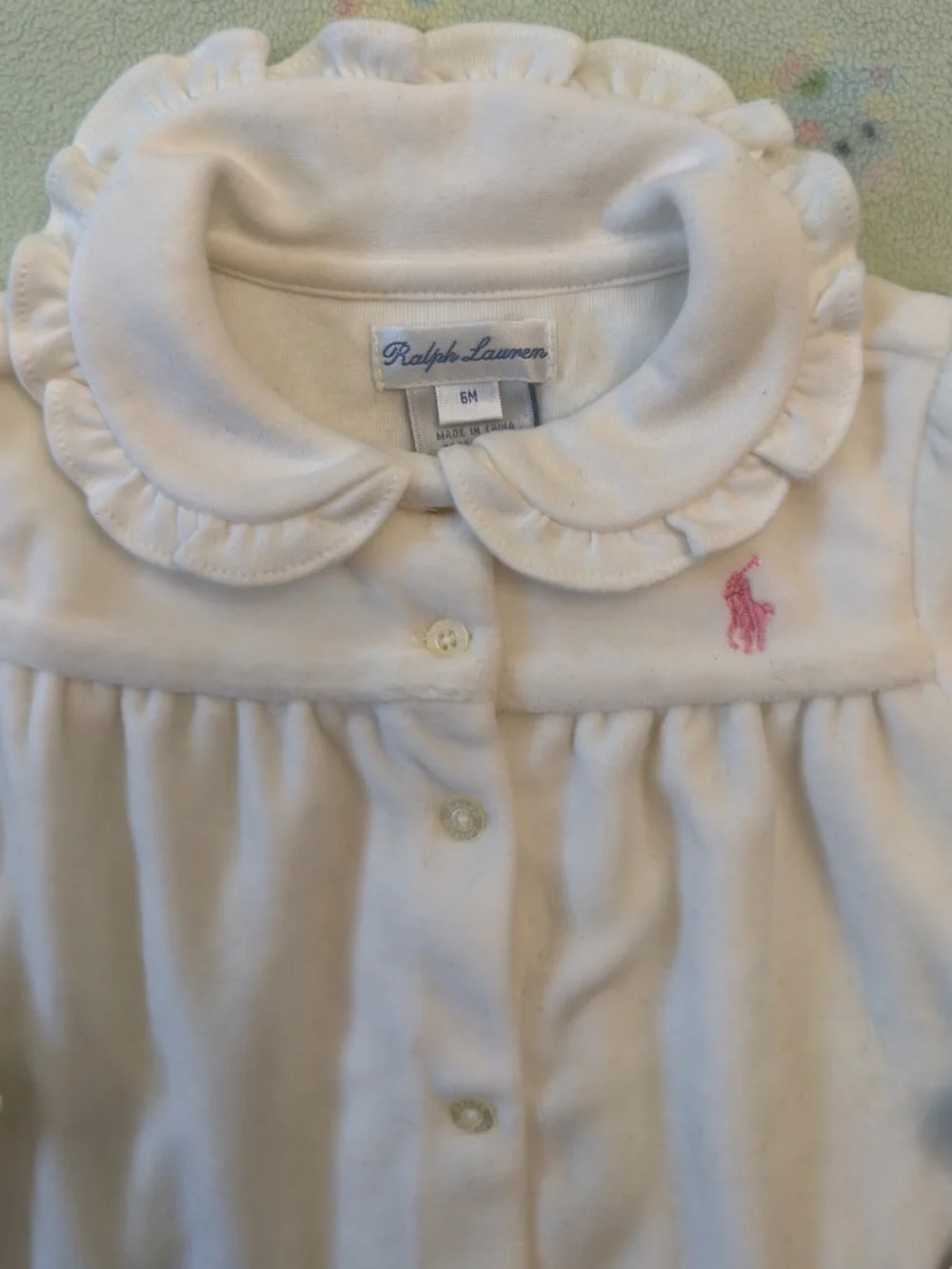 Ralph Lauren Baby Girl Velour Dress White 6 Months